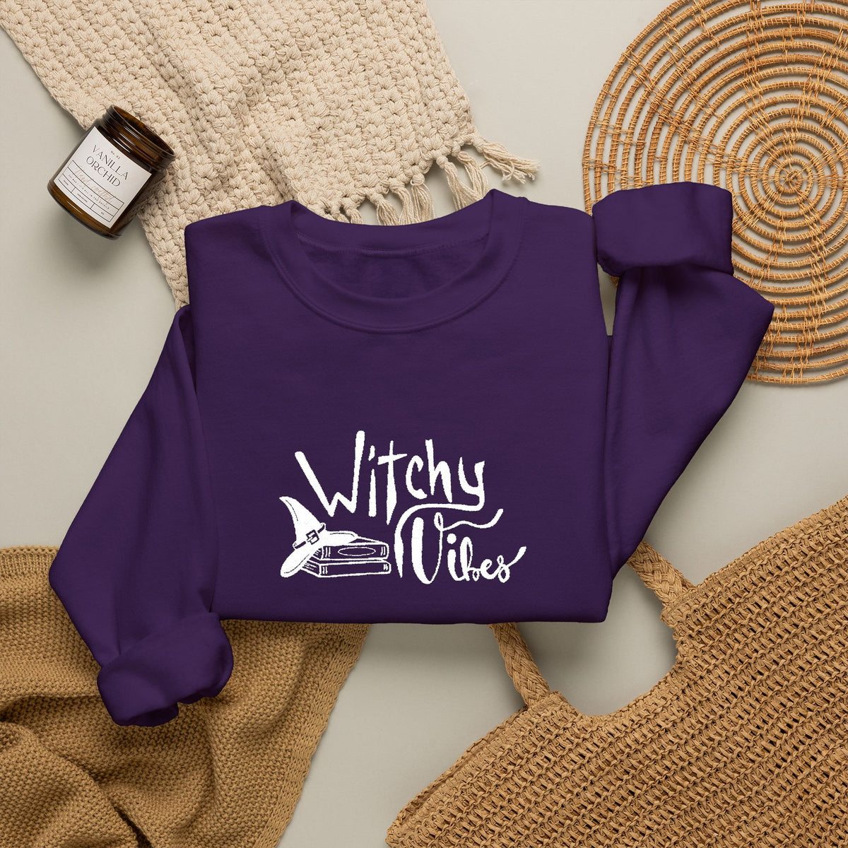 Witchy Vibes Embroidered Crewneck Sweatshirt (White Thread)