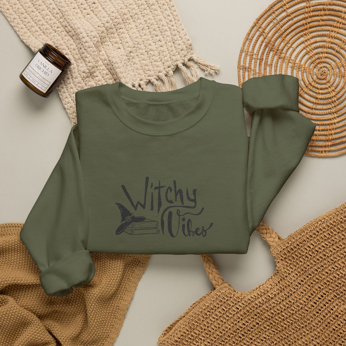 Witchy Vibes Embroidered Crewneck Sweatshirt (Black Thread)