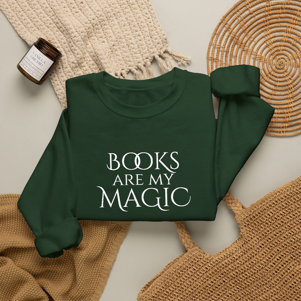 Books Are My Magic Embroidered Crewneck Sweatshirt
