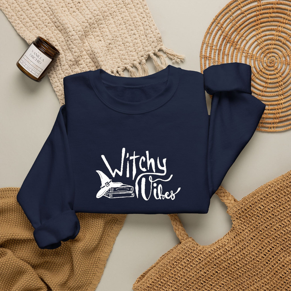 Witchy Vibes Embroidered Crewneck Sweatshirt (White Thread)