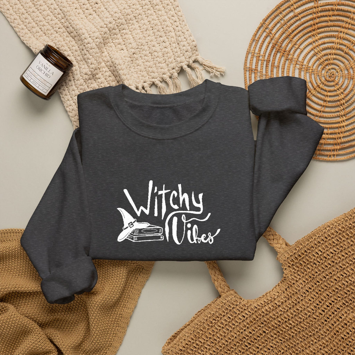 Witchy Vibes Embroidered Crewneck Sweatshirt (White Thread)