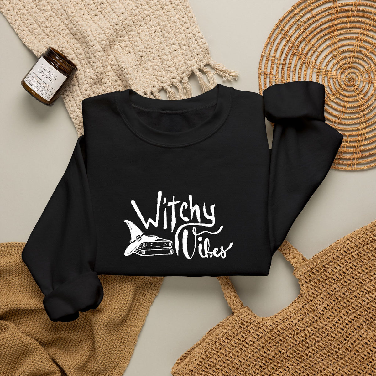 Witchy Vibes Embroidered Crewneck Sweatshirt (White Thread)