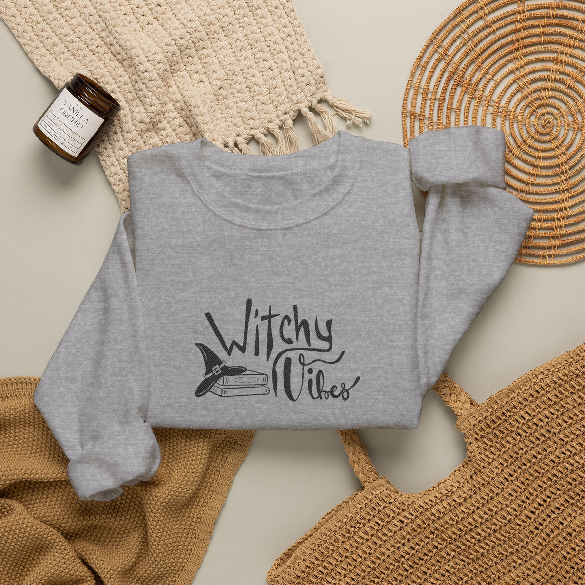 Witchy Vibes Embroidered Crewneck Sweatshirt (Black Thread)