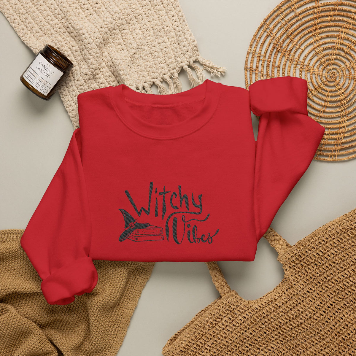 Witchy Vibes Embroidered Crewneck Sweatshirt (Black Thread)
