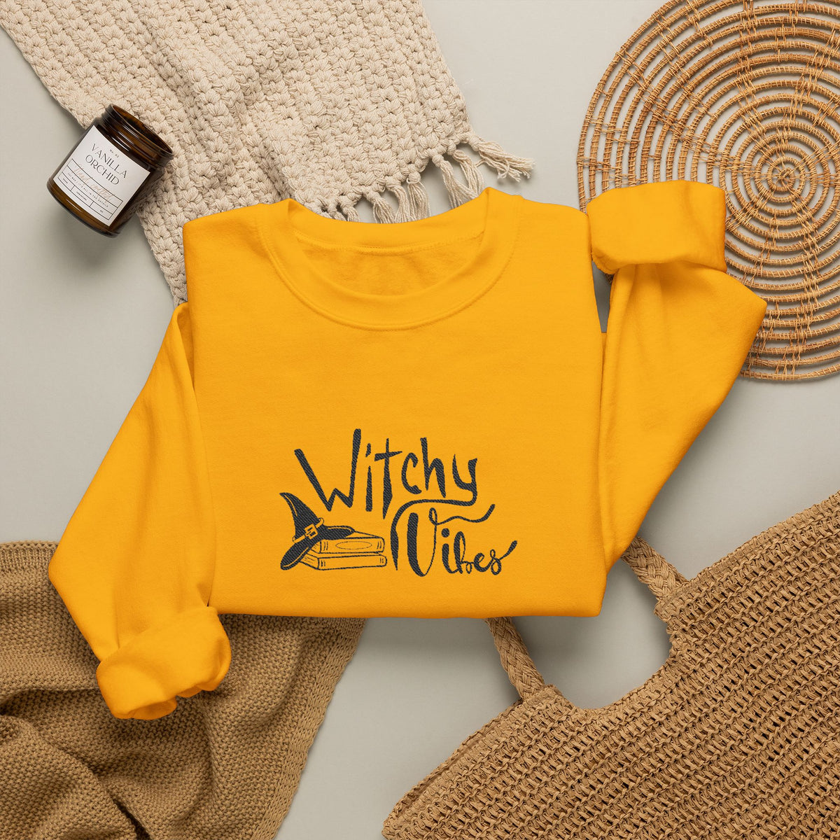 Witchy Vibes Embroidered Crewneck Sweatshirt (Black Thread)