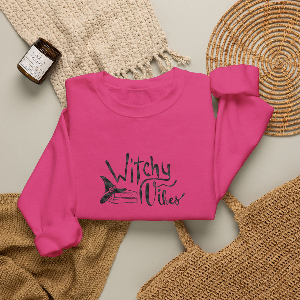 Witchy Vibes Embroidered Crewneck Sweatshirt (Black Thread)