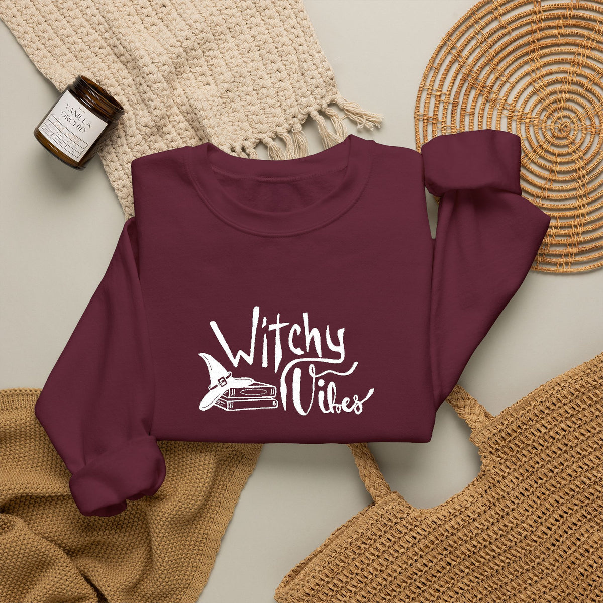 Witchy Vibes Embroidered Crewneck Sweatshirt (White Thread)