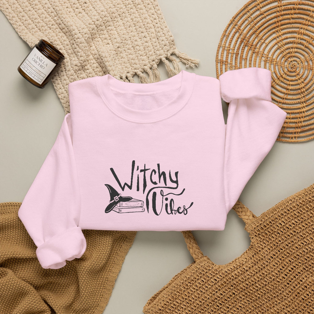Witchy Vibes Embroidered Crewneck Sweatshirt (Black Thread)