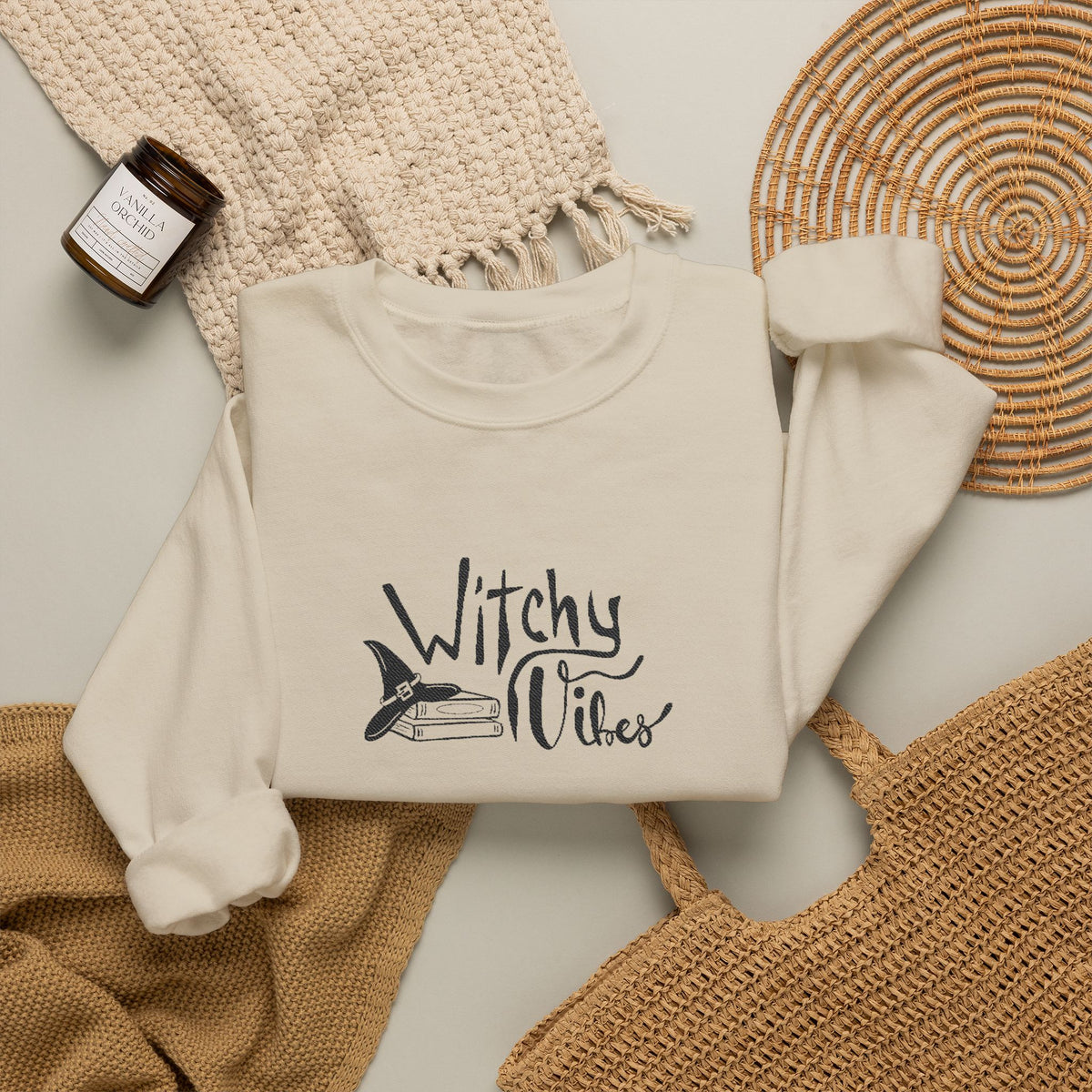 Witchy Vibes Embroidered Crewneck Sweatshirt (Black Thread)