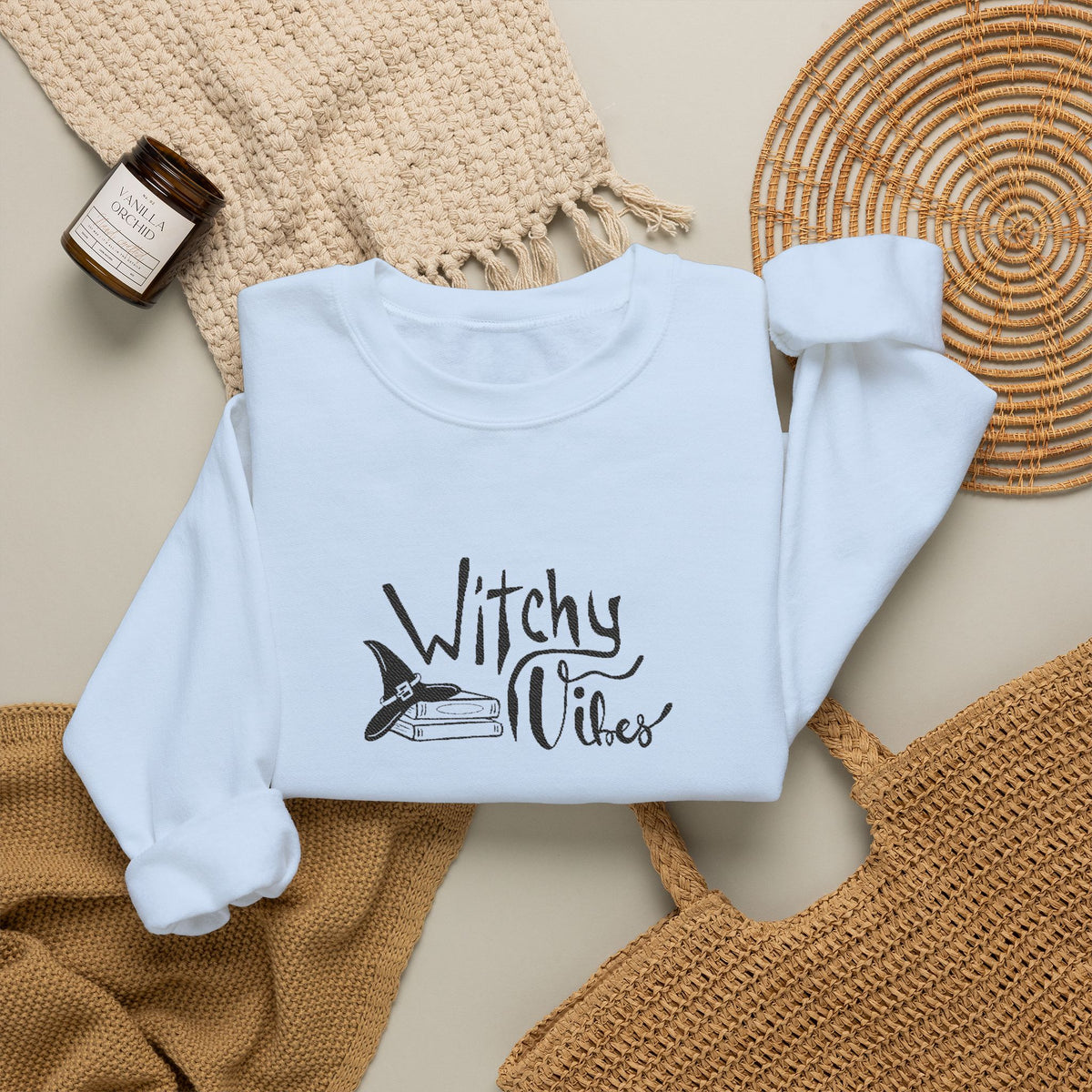 Witchy Vibes Embroidered Crewneck Sweatshirt (Black Thread)