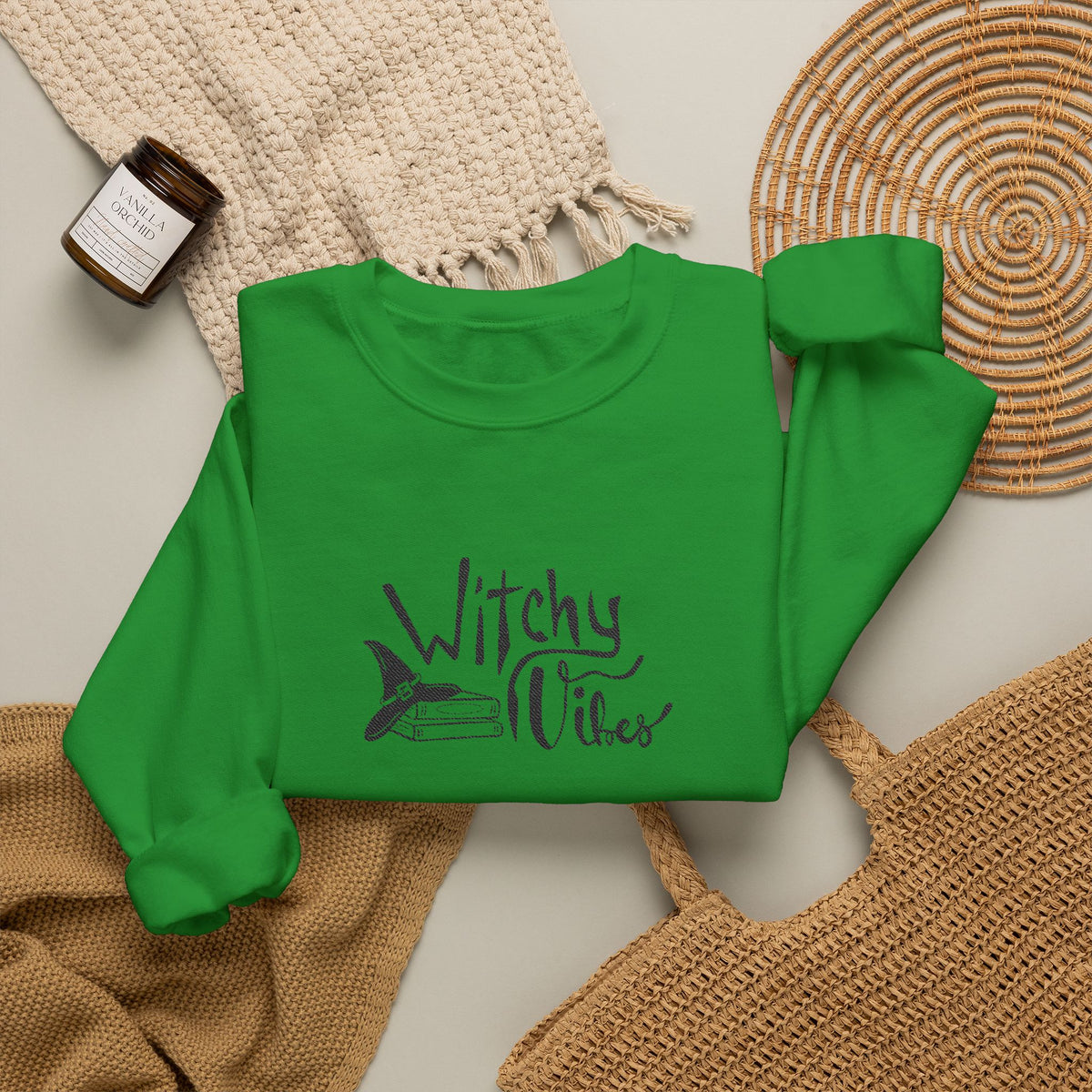 Witchy Vibes Embroidered Crewneck Sweatshirt (Black Thread)