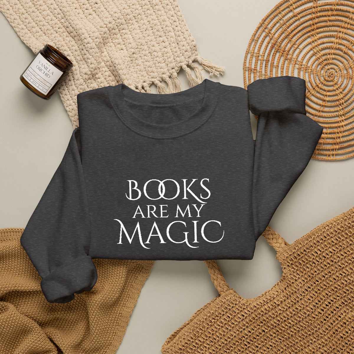 Books Are My Magic Embroidered Crewneck Sweatshirt